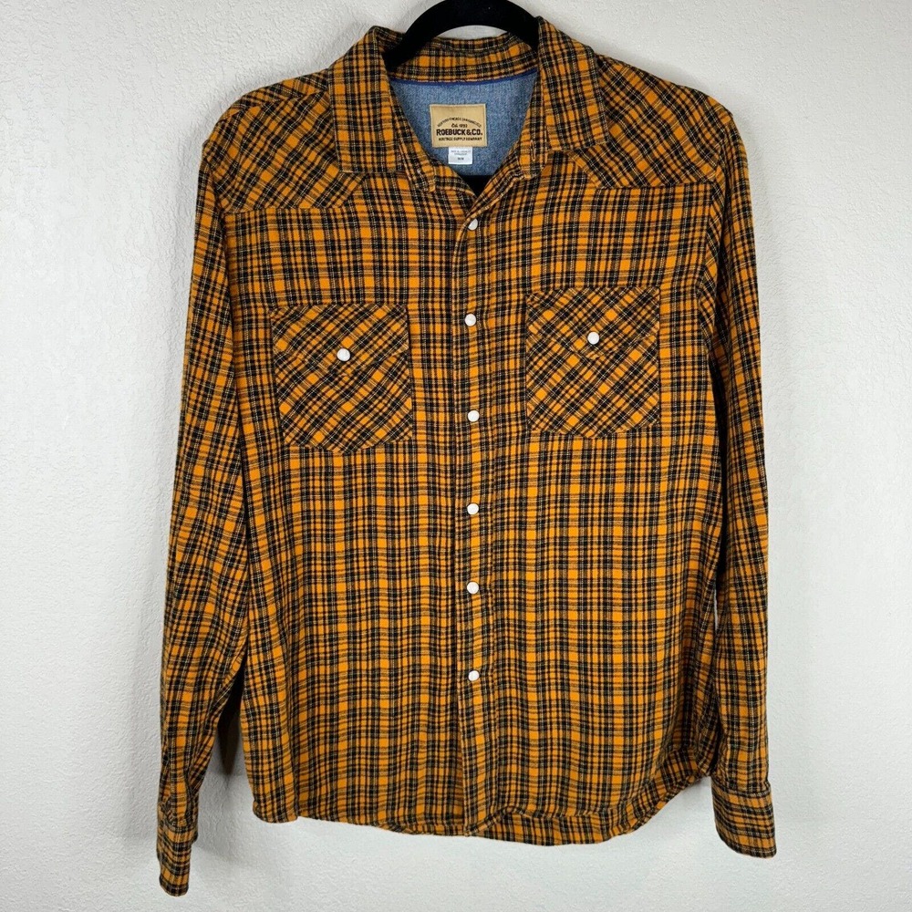 Roebuck‎ & Co Men's Classic Fit Pearl Snap Flannel Shirt Yellow/Black Size M